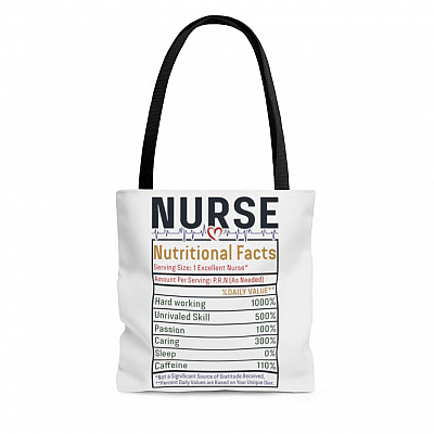 Nurse Nutritional Facts All Over Print Tote Bag - Shoulder Bag - Reusable Grocery Shopping Bag