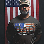 Proud Veteran Dad Man Myth Legend Patriotic America Flag T-Shirt - Cool Dad Veteran Father's Day Gift T-Shirt-mockup-of-a-veteran-soldier-wearing-a-t-shirt-in-parade-rest-position
