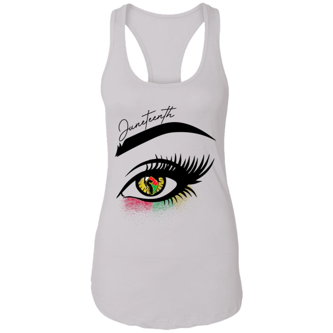 Bright Eyes Juneteenth Is My Independence Day Cotton Tank Top Tee - Ladies Racerback Tank, White, Ladies Racerback Tank
