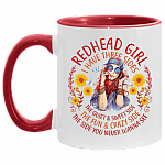 Redhead Girl I Have Three Sides The Quiet And Sweet Side Accent Mug - Ceramic Coffee Mug - Redhead Gifts, White/Red, 11 oz. Accent Mug