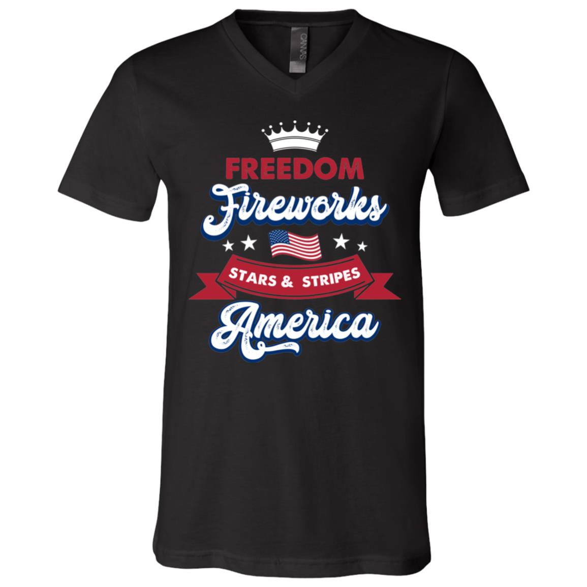 Freedom Fireworks Stars and Stripes 4th Of July T-Shirt - V-Neck Tee, Black, V-Neck T-Shirt