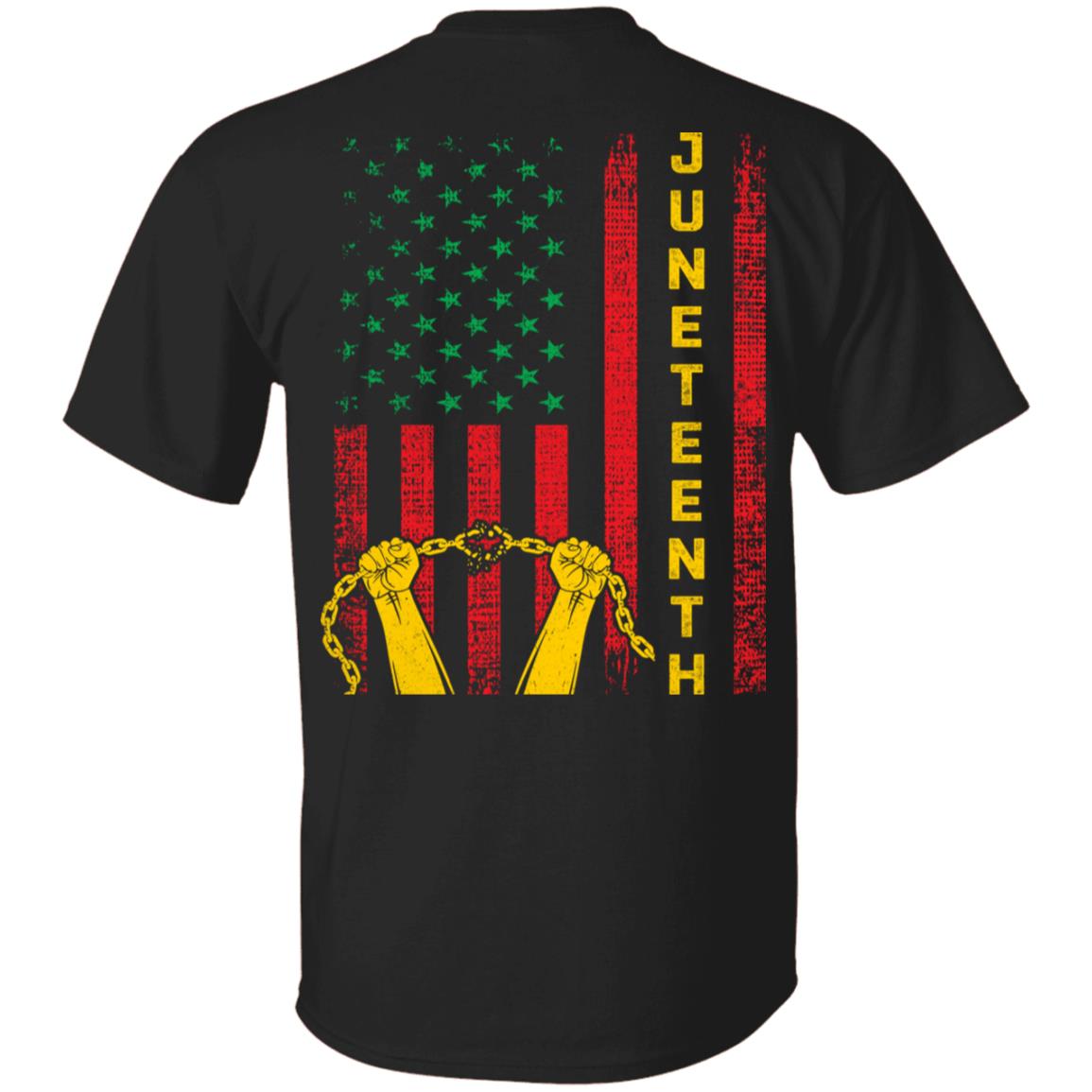 Juneteenth African American Flag Print On Back T-Shirt - Free-ish Since 1865 Juneteenth Day Shirt, Black, Unisex T-Shirt