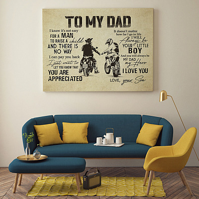 Alternative view of To My Chopper Dad I Know It's Not Easy for a Man to Raise a Child from Son Framed Canvas - Unframed Poster
