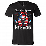 This Girl Loves USA and Her Dog T-Shirt - V-Neck Tee - Dog 4th of July Shirt, Black, V-Neck T-Shirt