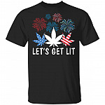 Let's Get Lit T-Shirt - 4th of July T-Shirt - Funny Weed USA American Flag Shirt Marijuana Cannabis Shirt, Black, Unisex T-Shirt
