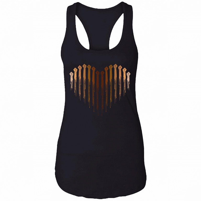 Hands Love with Dark Skin Tone - Black Lives Matter Heart Cotton Tank Top Tee - Ladies Racerback Tank, Black, Ladies Racerback Tank