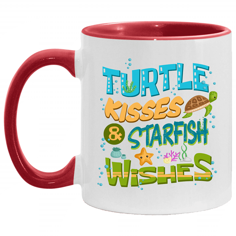 Turtle Kisses And Starfish Wishes Accent Mug, White/Red, 11 oz. Accent Mug