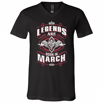 Legends are Born in March T-Shirt, Black, V-Neck T-Shirt