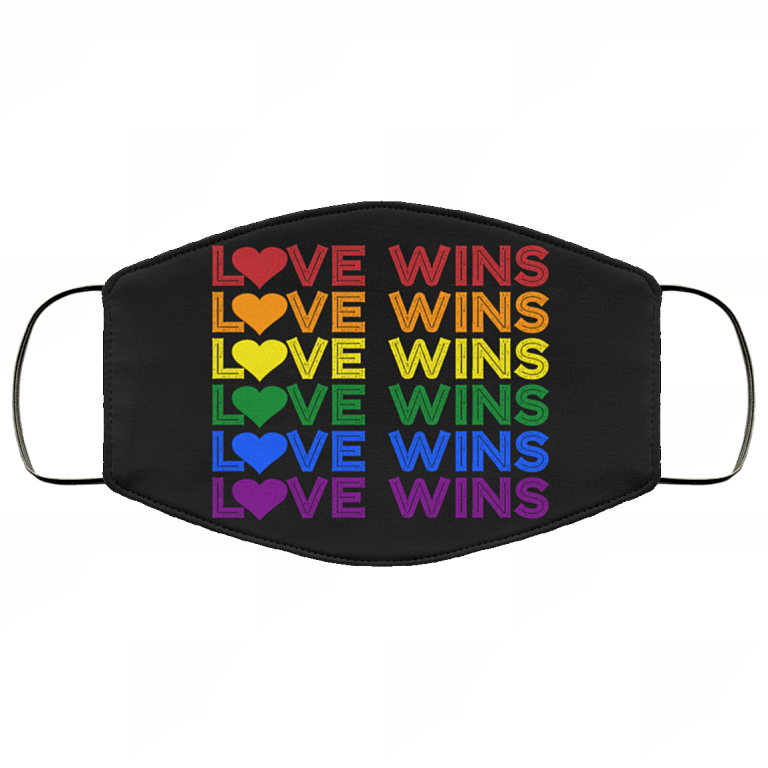 Love Wins Vintage Gay Pride Washable Reusable Custom – Printed Cloth Face Mask Cover, White, Cloth Face Mask