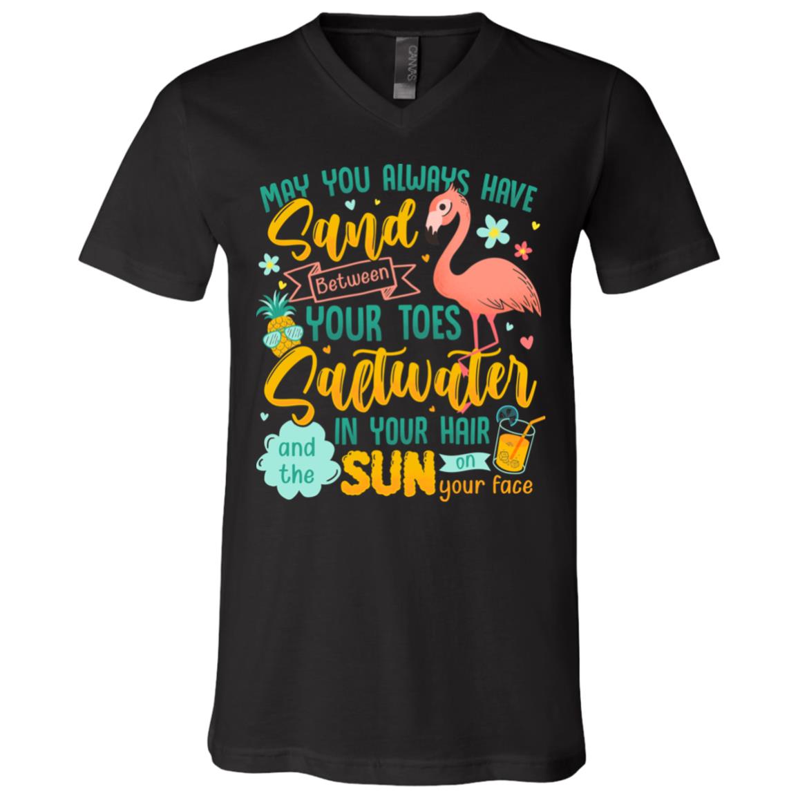 May You Always Have Sand Between Your Toes T-Shirt - V-Neck Shirt - Flamingo Beach Shirt, Black, V-Neck T-Shirt
