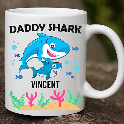 Alternative view of Personalized Daddy Shark With 1 Kid Ceramic Coffee Mug - Beer Stein - Water Bottle - Dad Shark Gifts