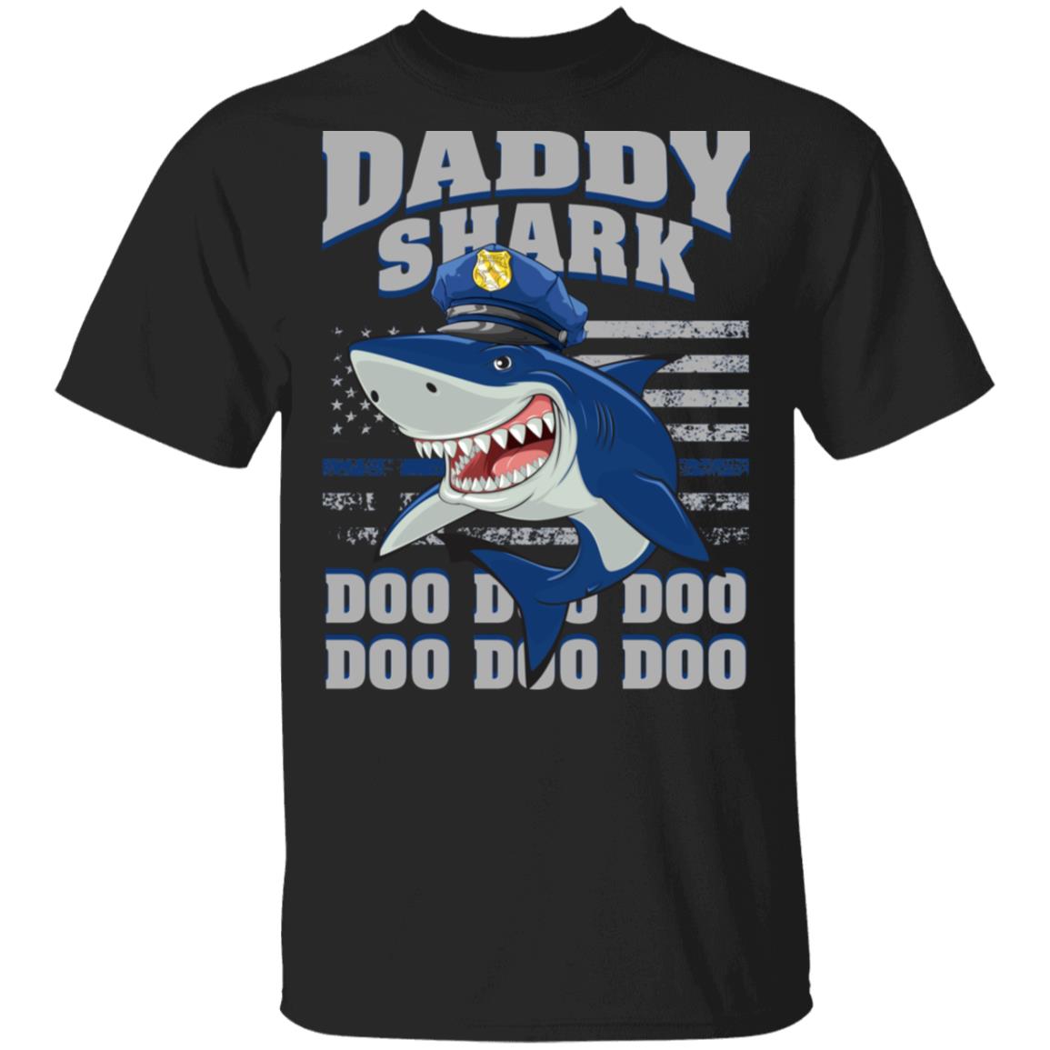 Police Daddy Shark T-Shirt, Black, Unisex T-Shirt