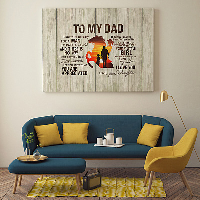 From Daughter To My Dad It's Not Easy To Raise A Child Horse Canvas Poster - Father's Day Horse Riding Wall Art Mockup