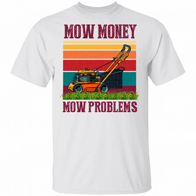Mow Money Mow Problems Vintage Retro T-Shirt - Funny Lawn Mower Shirt, White, Unisex T-Shirt
