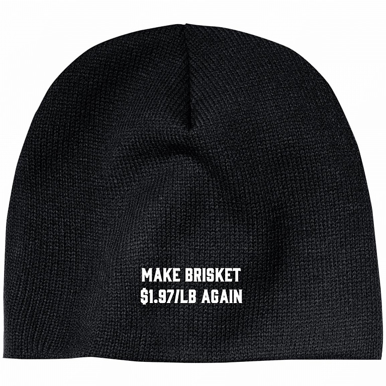 Make Brisket $1.97/LB Again Twill Cap - High-Profile Snapback Hat - Trucker Hat - Beanie - Knit Cap, Black, Acrylic Beanie