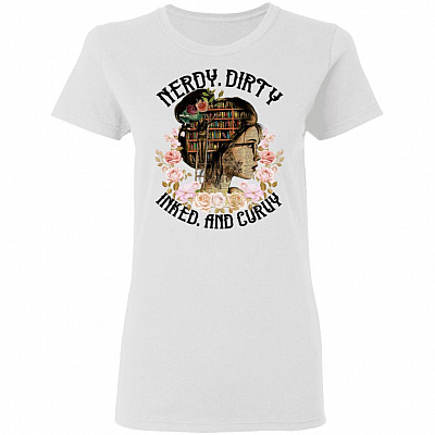 Nerdy Dirty Inked and Curvy T-Shirt - Tattoo Book Lover Ladies T-Shirt - Premium Ladies Triblend Dolman Sleeve Shirt, White, Ladies T-Shirt