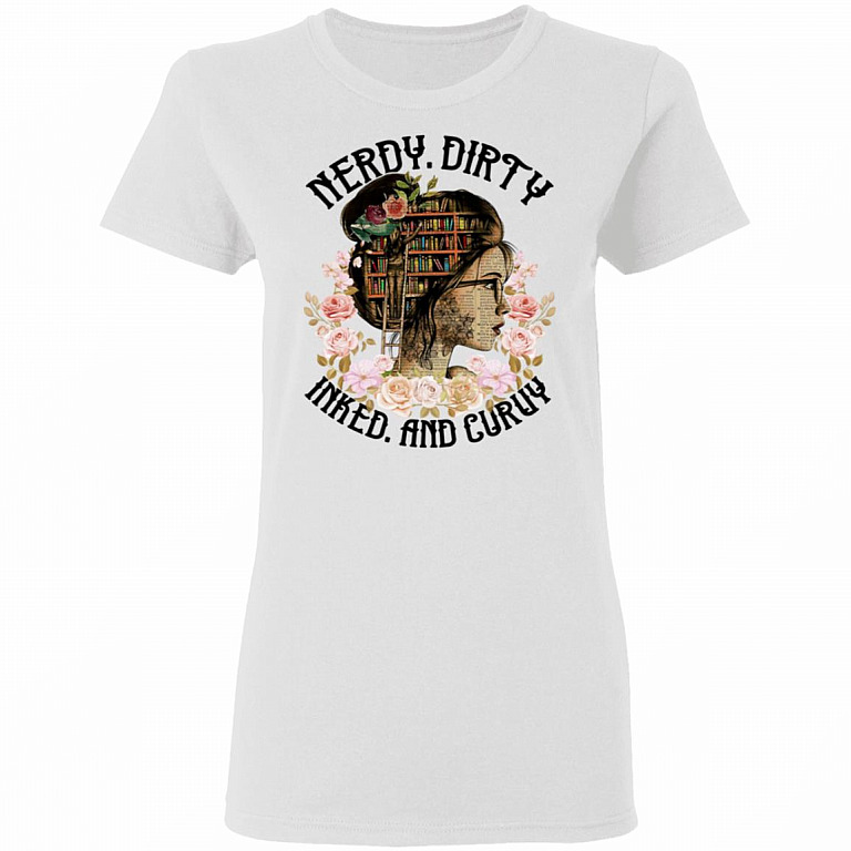 Nerdy Dirty Inked and Curvy T-Shirt - Tattoo Book Lover Ladies T-Shirt - Premium Ladies Triblend Dolman Sleeve Shirt, White, Ladies T-Shirt