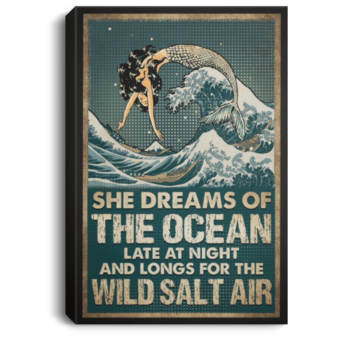 Vintage Mermaid She Dreams of the Ocean Late at Night Framed Canvas - Unframed Poster - Home Decor Wall Art, White, 0.75'' Framed Canvas Vintage Mermaid She Dreams of the Ocean Late at Night Framed Canvas - Unframed Poster - Home Decor Wall Art, White, 0.75'' Framed Canvas