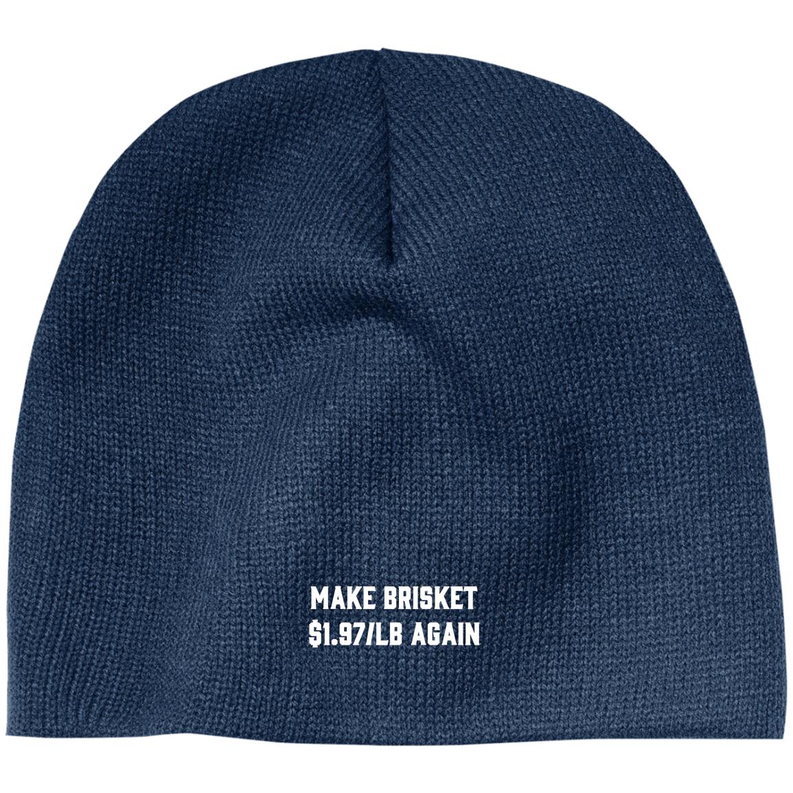 Make Brisket $1.97/LB Again Twill Cap - High-Profile Snapback Hat - Trucker Hat - Beanie - Knit Cap, Navy, Acrylic Beanie