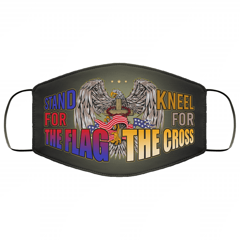 Stand For The Flag Kneel For The Cross American Flag Washable Reusable Custom – Printed Cloth Face Mask Cover, Black, Cloth Face Mask