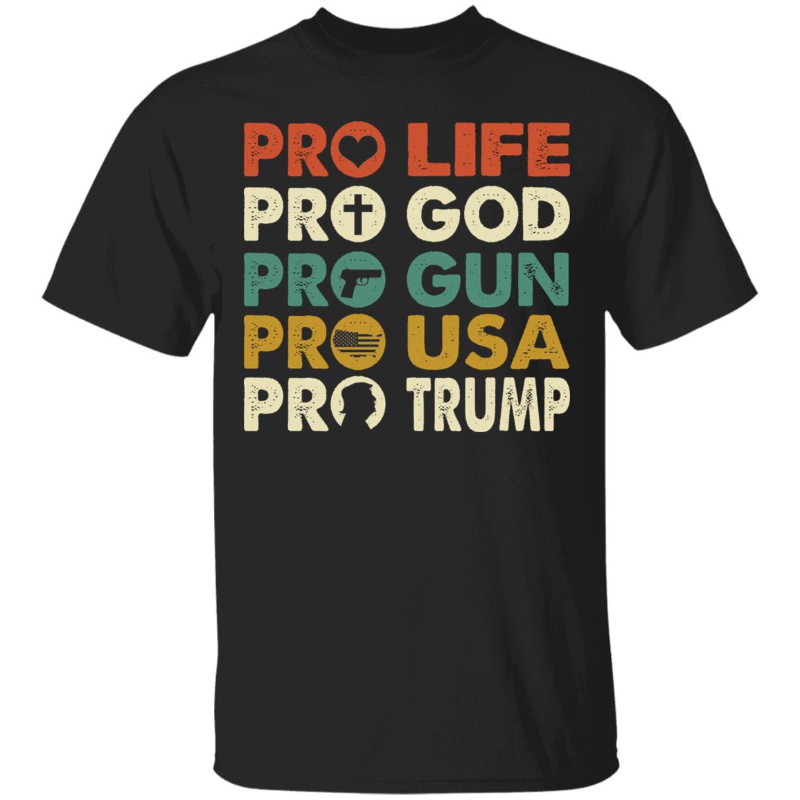 Trump 2020 Shirt Pro Life God Gun USA MAGA Vintage Trump T-Shirt - Patriotic American Support Trump Shirt, Black, Unisex T-Shirt