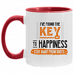 I've Found the Key to Happiness Stay Away from Idiots Funny Accent Mug, White/Red, 11 oz. Accent Mug
