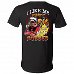 I Like My Racks Big And My Meat Rubbed Funny Humour BBQ Grilling Print On Back T-Shirt - V-Neck Tee, Black, V-Neck T-Shirt