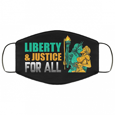 Liberty and Justice For All Washable Reusable Custom – Printed Cloth Face Mask Cover, White, Cloth Face Mask