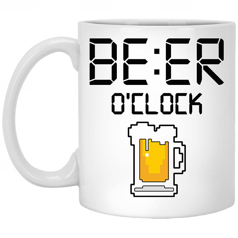 Beer O'Clock Ceramic Coffee Mug - Beer Stein - Water Bottle - Color Changing Mug - Beer Lover Gifts, White, 11 oz. White Mug