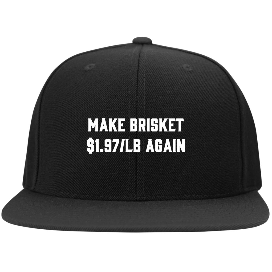 Make Brisket $1.97/LB Again Twill Cap - High-Profile Snapback Hat - Trucker Hat - Beanie - Knit Cap, Black, Flat Bill Premium Snapback