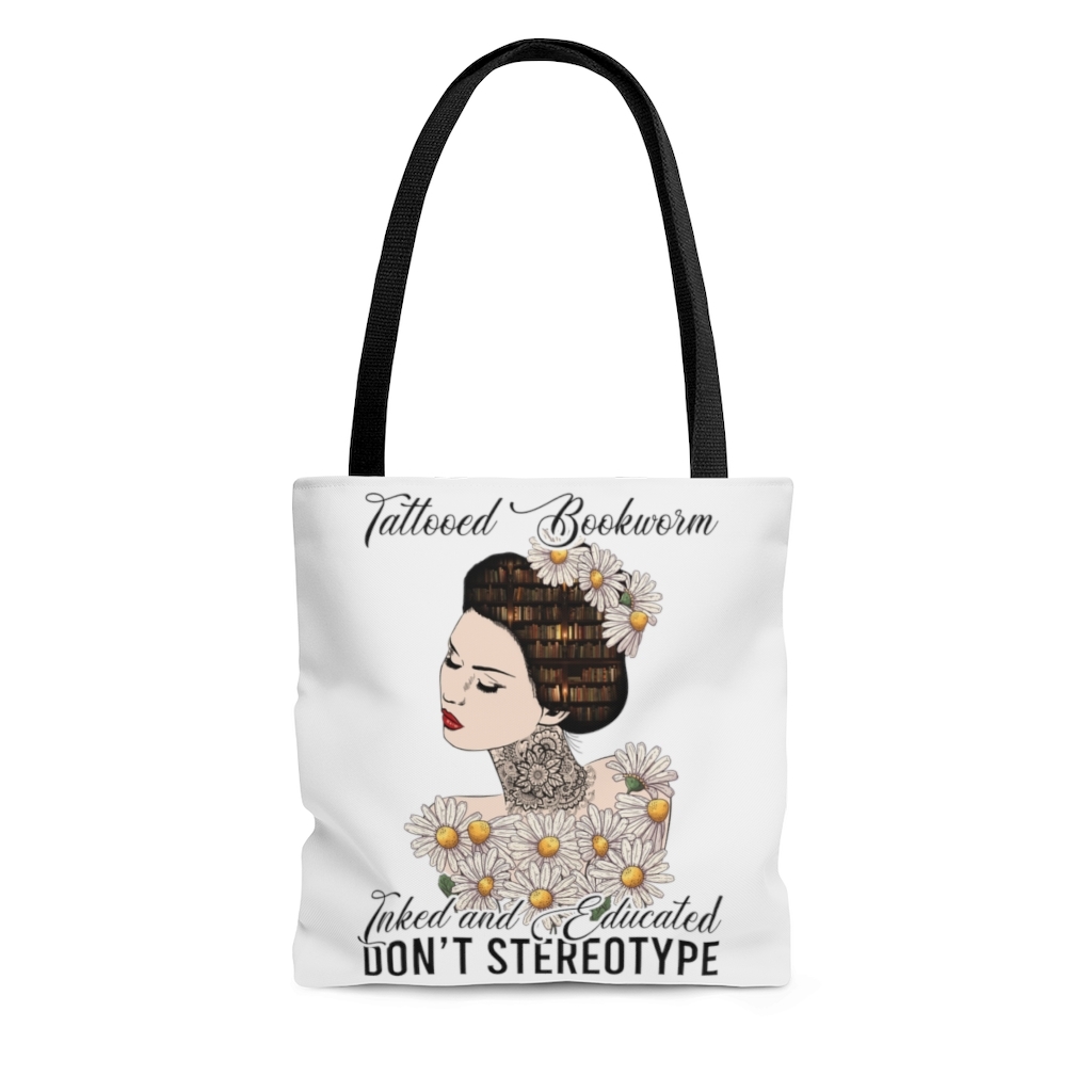 Nerdy Dirty Inked Curvy Shirt | Tattooed Bookworm Inked and Educated AOP  Tote Bag | CubeBik