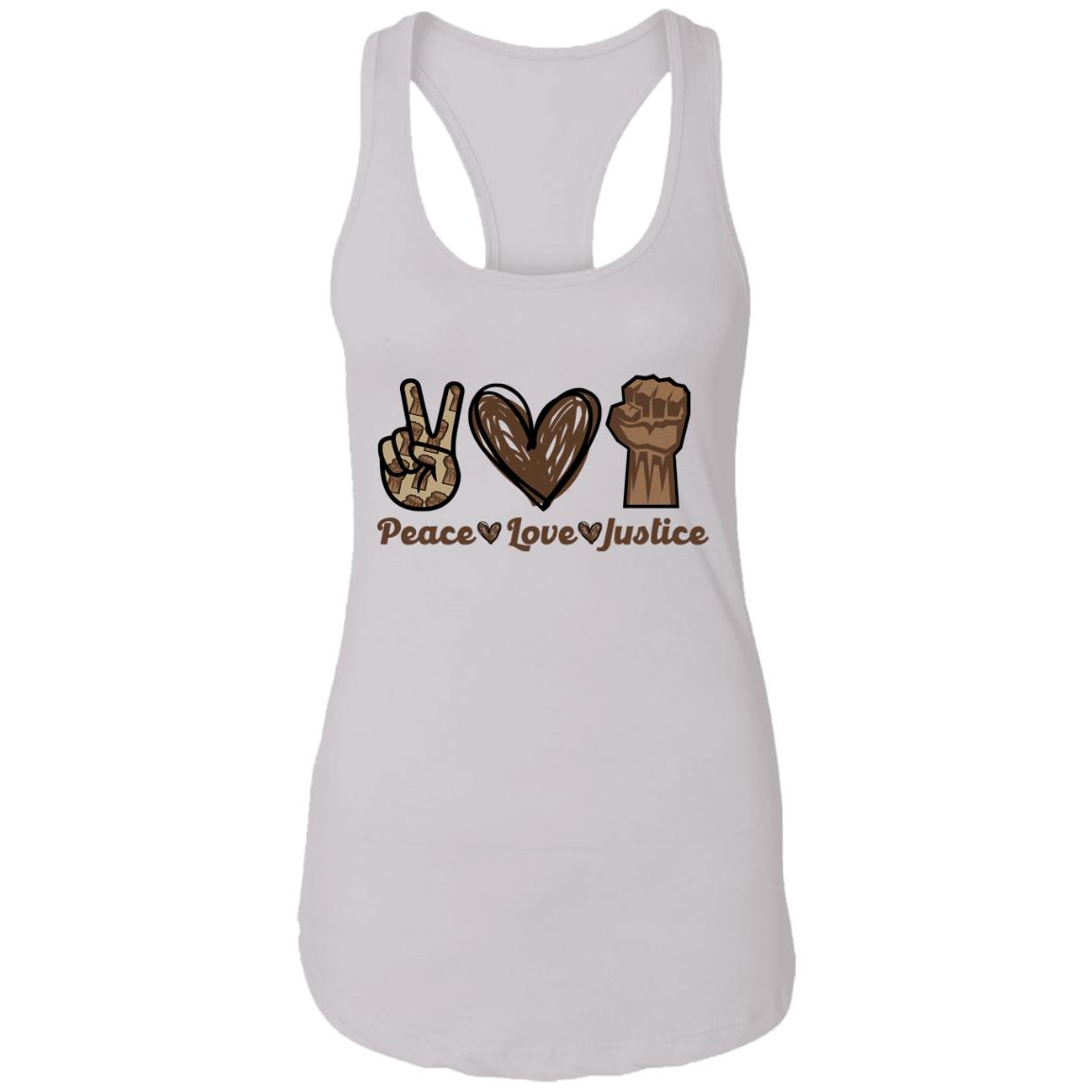 Peace Love Justice - Black Lives-Matter Unisex Tank Top Tee - Ladies Racerback Tank, White, Ladies Racerback Tank