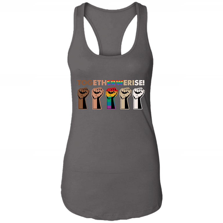 Together We Rise Tank Top - Black Lives Matter Tank Top - Equality Social Justice Tank Top, Dark Grey, Ladies Racerback Tank