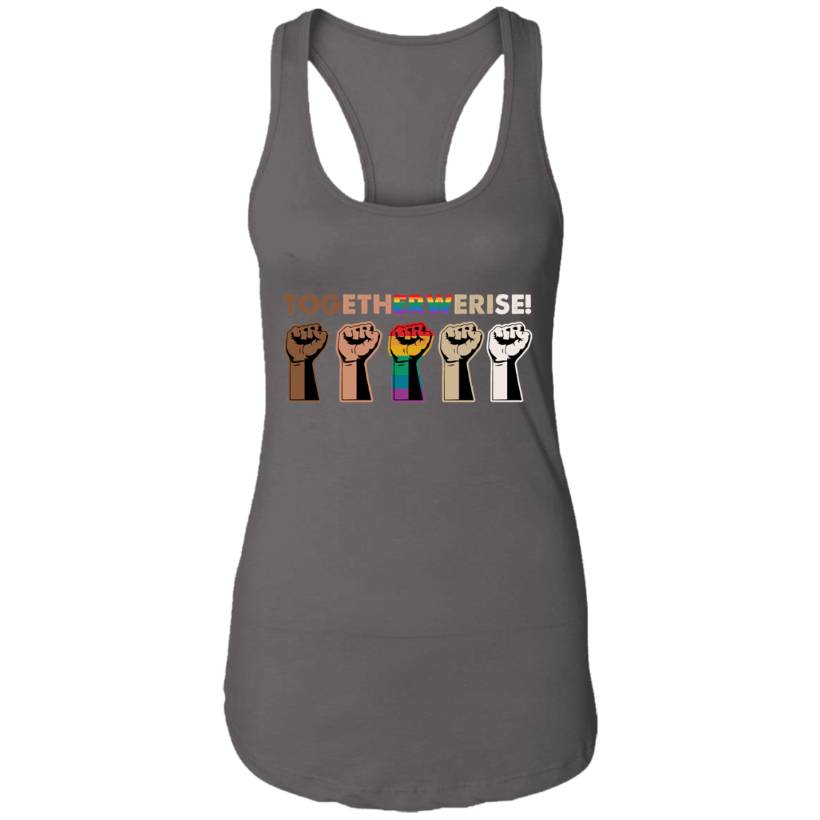 Together We Rise Tank Top - Black Lives Matter Tank Top - Equality Social Justice Tank Top, Dark Grey, Ladies Racerback Tank
