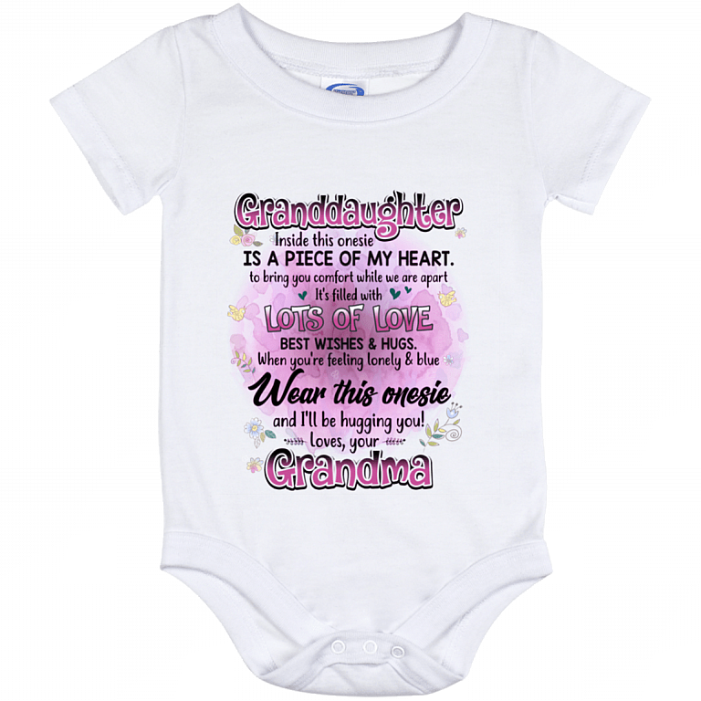 Granddaughter Inside This Onesie Is A Piece Of My Heart To Bring You Comfort Heart Baby Onesie - Toddler Infant Bodysuit, White, Baby Onesie - 12 Month