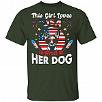 This Girl Loves USA and Her Dog T-Shirt - V-Neck Tee - Dog 4th of July Shirt, Forest, Unisex T-Shirt