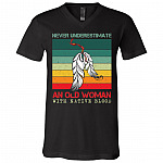 Never Underestimate An Old Woman With Native Blood Vintage T-Shirt - V-Neck Shirt, Black, V-Neck T-Shirt