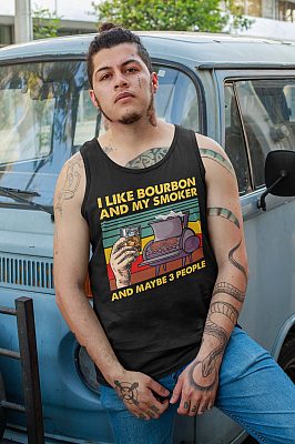 Alternative view of I Like Bourbon and My Smoker And Maybe 3 People Cotton Tank Top Tee - Ladies Racerback Tank