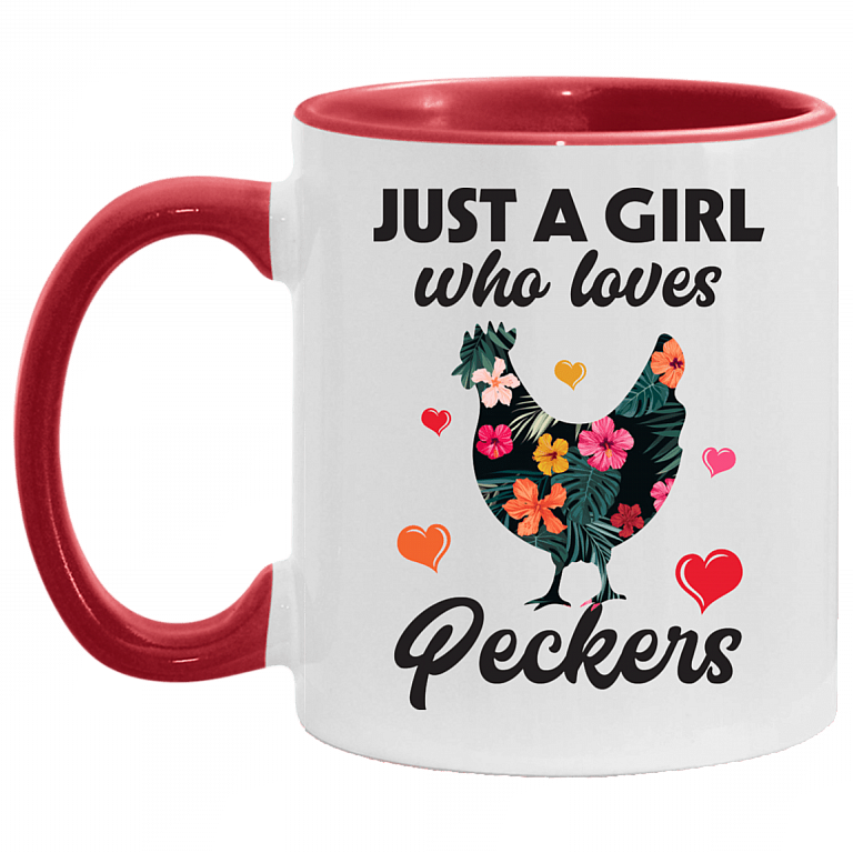 Just a Girl Who Loves Peckers Accent Mug, White/Red, 11 oz. Accent Mug