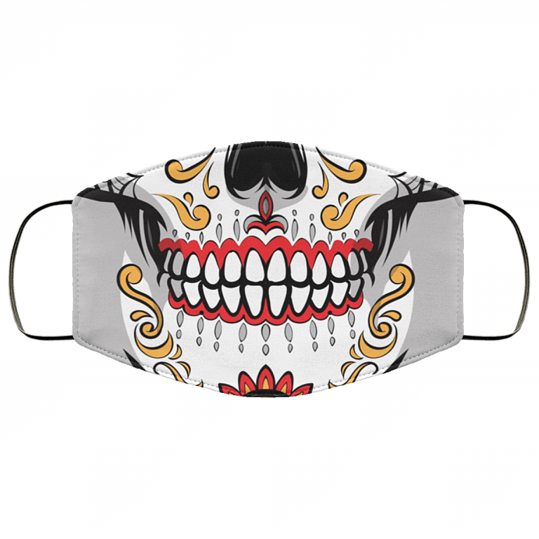 Sugar Skull Calavera BW Washable Reusable Custom – Printed Cloth Face Mask Cover, White, Cloth Face Mask