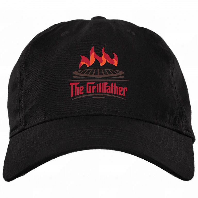 The Grillfather Gift For Dad Twill Cap - High-Profile Snapback Hat, Black, Brushed Twill Dad Cap