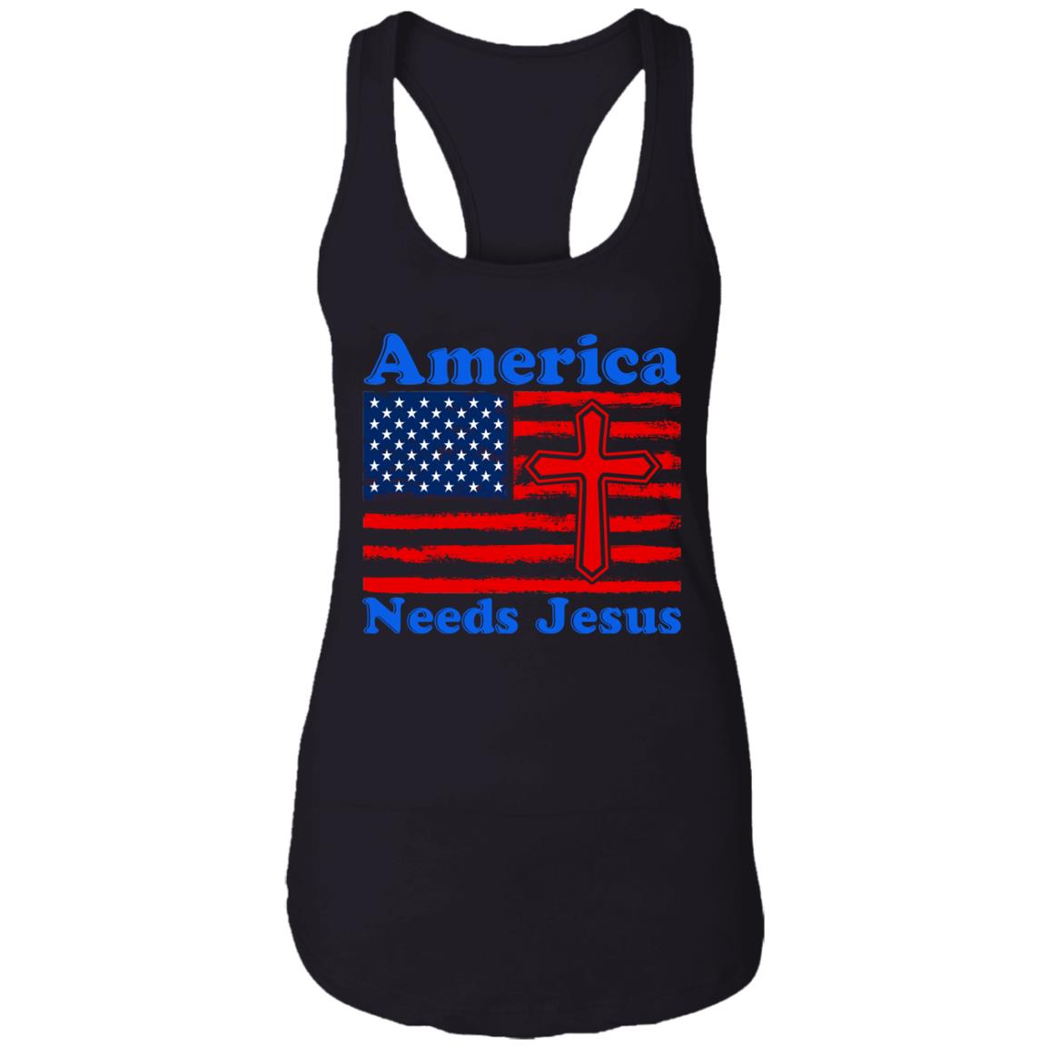 America Needs Jesus Cotton Tank Top Tee - Ladies Racerback Tank, Black, Ladies Racerback Tank