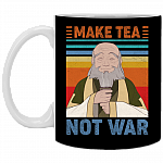 Make Tea Not War Wisdom of Uncle Iroh Coffee Mug - Travel Mug - Beer Stein, Black, 11 oz. White Mug