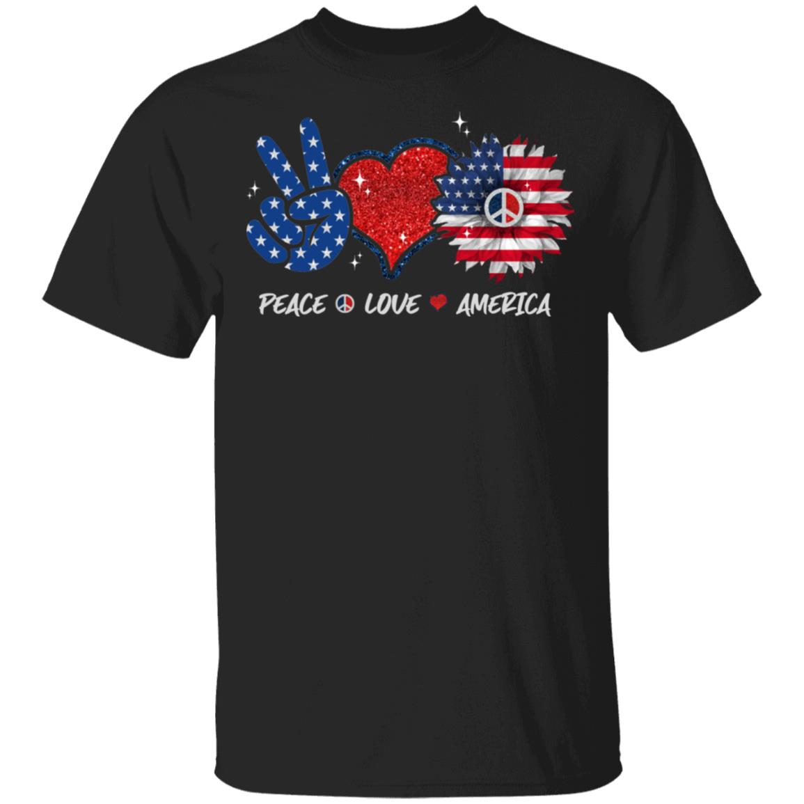 Peace Love America Sunflower 4th Of July T-Shirt, Black, Unisex T-Shirt