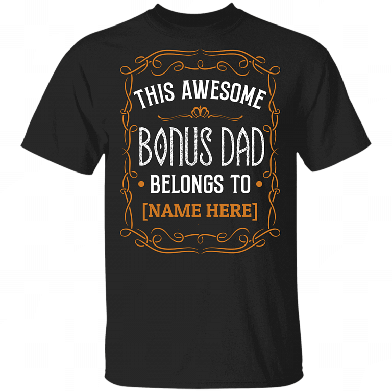 Personalized This Awesome Bonus Dad Belongs To Vintage Father's Day Gifts T-shirt, Black, Unisex T-Shirt