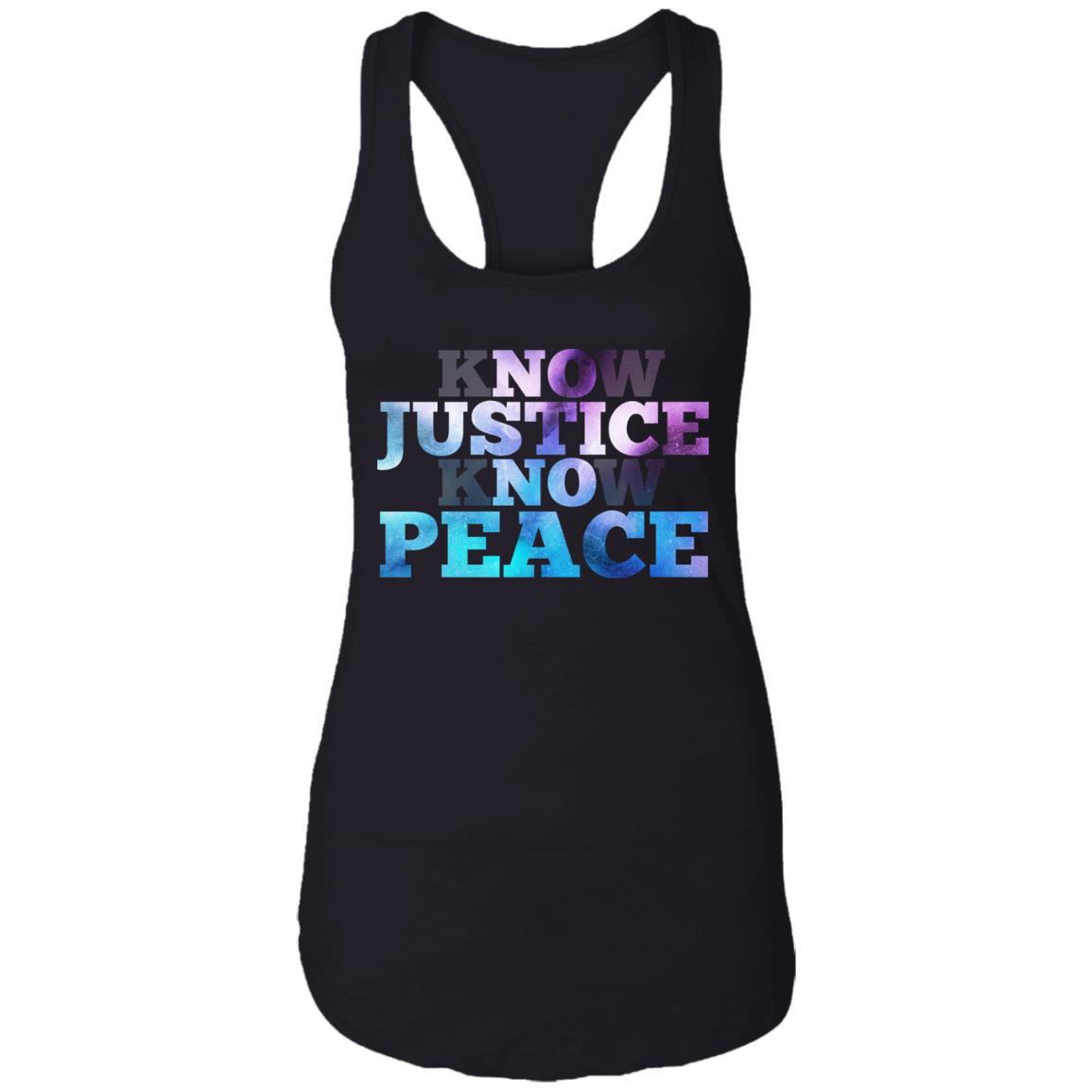 Know Justice Know Peace All Lives Matter Cotton Tank Top Tee - Ladies Racerback Tank, Black, Ladies Racerback Tank