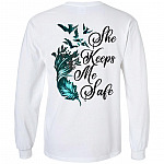 She Keeps Me Safe Feather Print On Back Hoodie - Plain Front - Sweatshirt - Long Sleeve, White, Long Sleeve