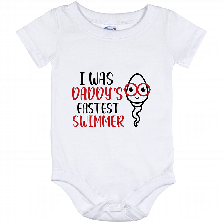 I Was Daddy's Fastest Swimmer New Dad Gift Baby Onesie - Baby Infant Bodysuit, White, Baby Onesie - 12 Month