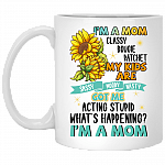I'm A Mom Classy Bougie Ratchet My Kids Are Sassy Moody Nasty Cotton Ceramic Coffee Mug, White, 11 oz. White Mug