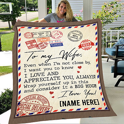 Alternative view of Personalized to My Wife Even When I'm Not Close by - Letter Fleece Blanket - Premium Sherpa Blanket - Woven Blanket